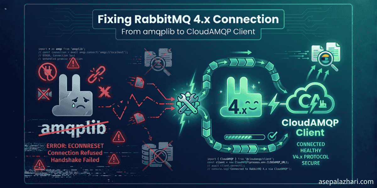 Solved Socket closed abruptly error when connecting to RabbitMQ 4.1.4. Learn why amqplib fails and how to migrate to CloudAMQP client for seamless integration.