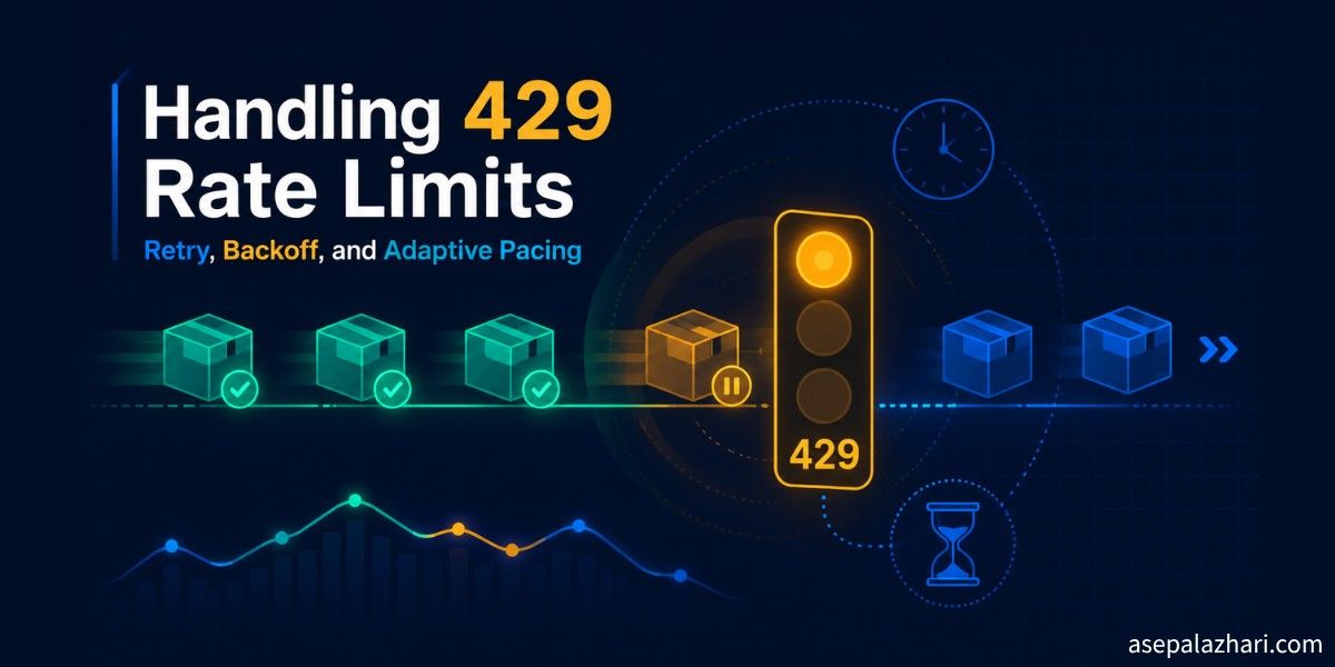 A bulk create flow firing hundreds of requests will hit 429 errors. Here is how I fixed it with Retry-After handling, backoff jitter, and live quota tracking.