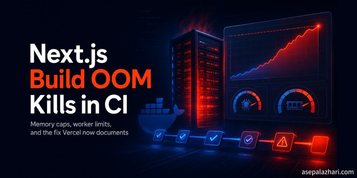 A Next.js build that passes locally can still get OOM killed in CI. Here is how to diagnose and fix Docker memory limits, build worker CPU count, and Node engine checks.