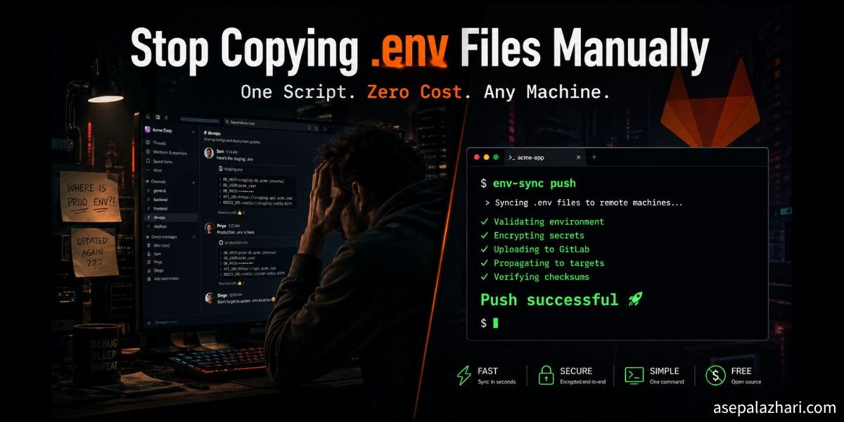 Tired of manually copying .env files across devices? I built a free Python script that syncs dev secrets via GitLab CI/CD variables in one command.