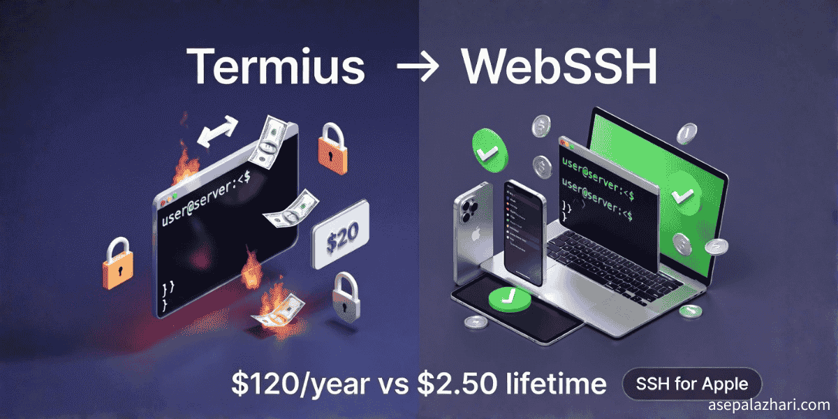 After 3+ years paying $120/year for Termius, I found WebSSH - a one-time $2.50 purchase with iCloud sync that does everything I need on iOS and macOS.
