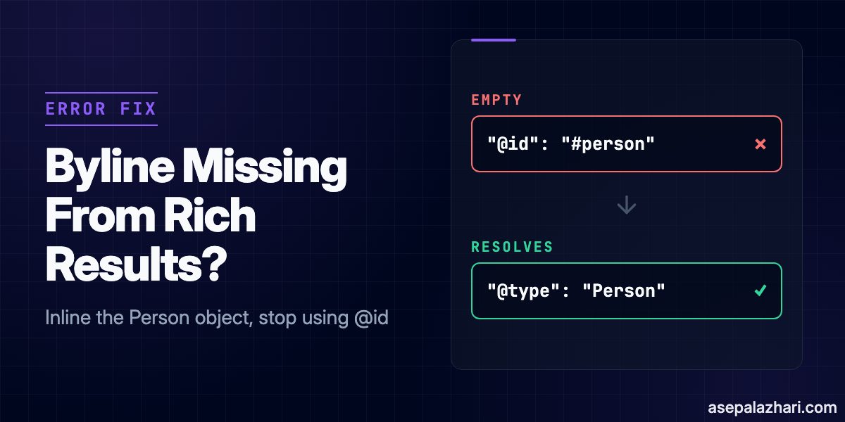 JSON-LD author schema drops silently from Google rich results when @id references do not resolve. Here are the 4 fixes, plus the August 2026 parser change.