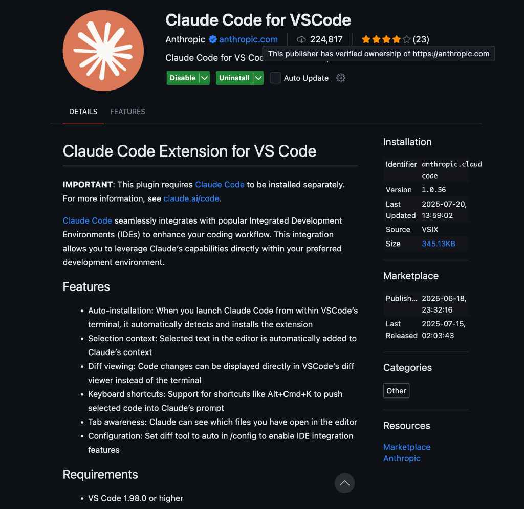 Claude Code Extension for VS Code in the marketplace