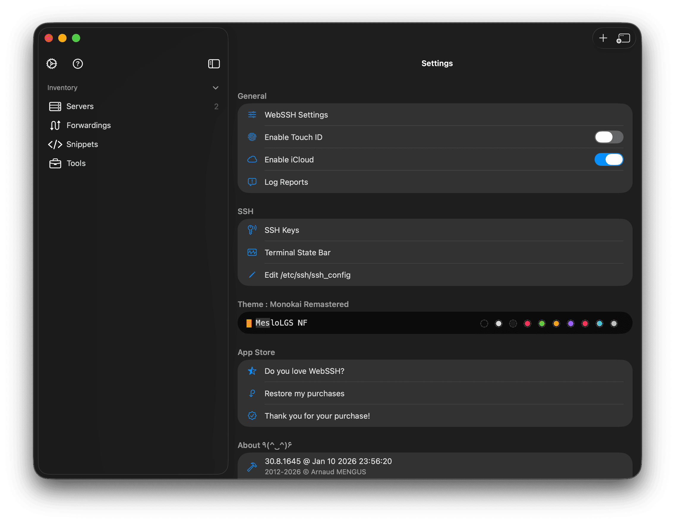 WebSSH iCloud Sync Settings